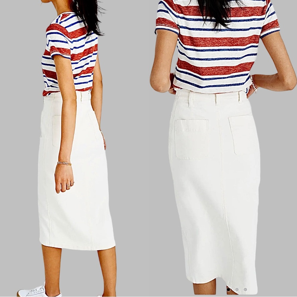 Madewell High Slit Denim Midi Skirt White Button Front Size 31 Style H8851 - Picture 2 of 16